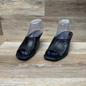 Liz Claiborne Charlize Black Leather Open Toe Heels Women's Size 7.5